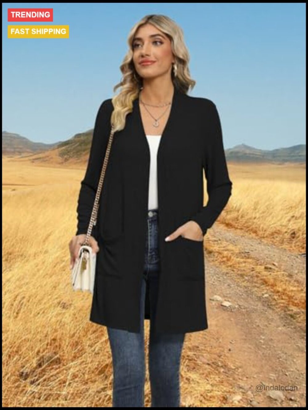 Lightweight Long Cardigan with Pockets Open Front Shawl Collar Fall Sweater - Picture 3 of 4